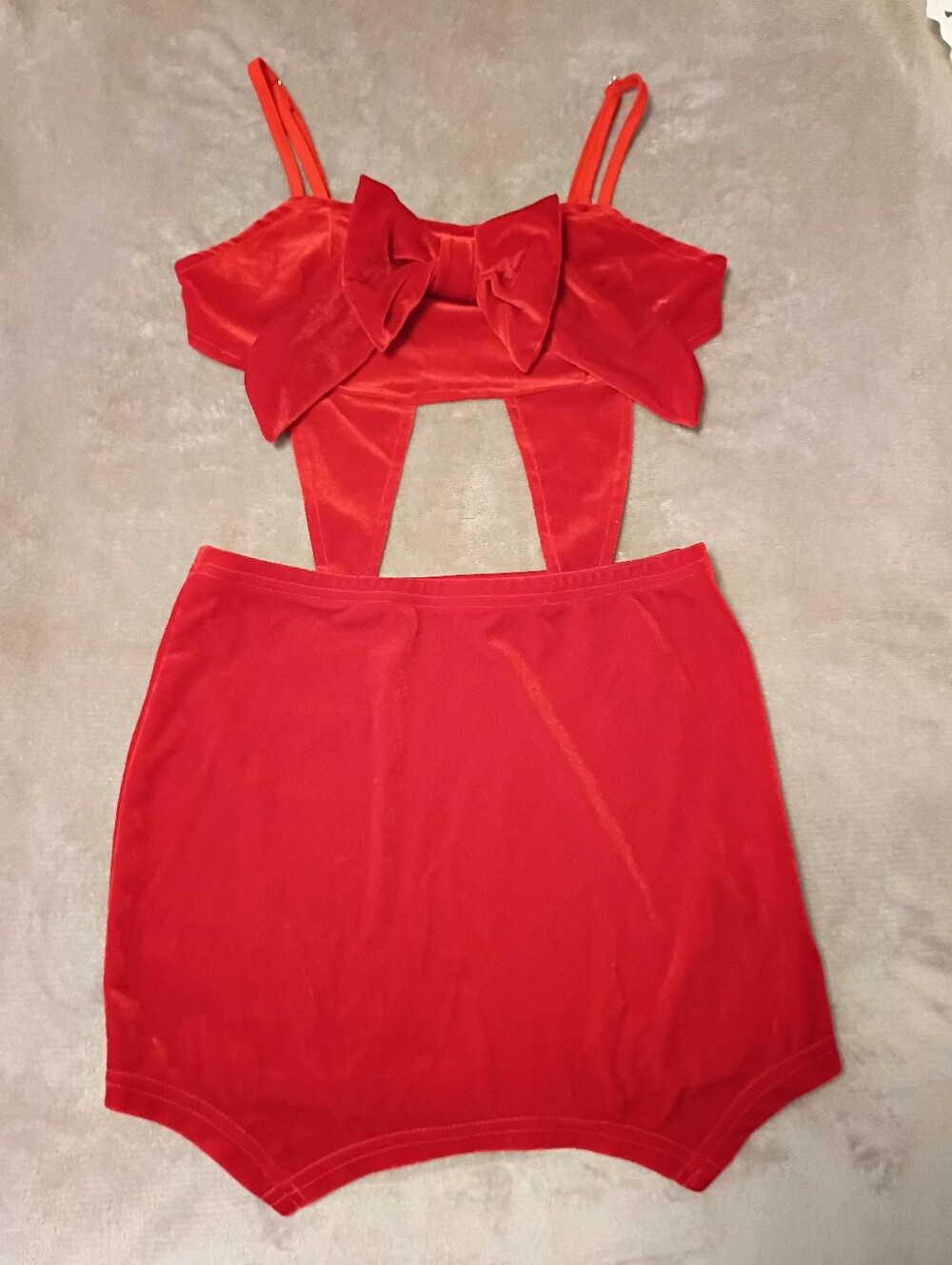 Red Velvet Bow Mini Dress Bodycon Cutout